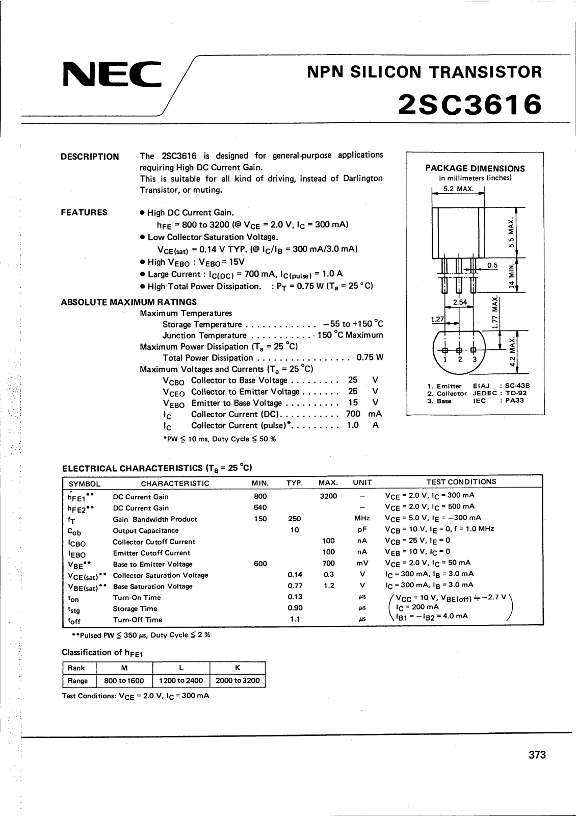 NEC 2SC3616 Datasheet