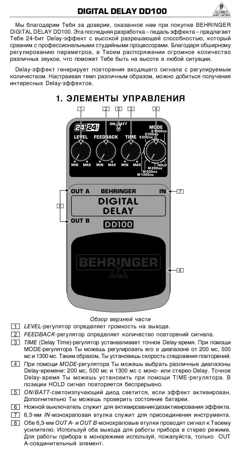 Behringer DD 100 User Manual