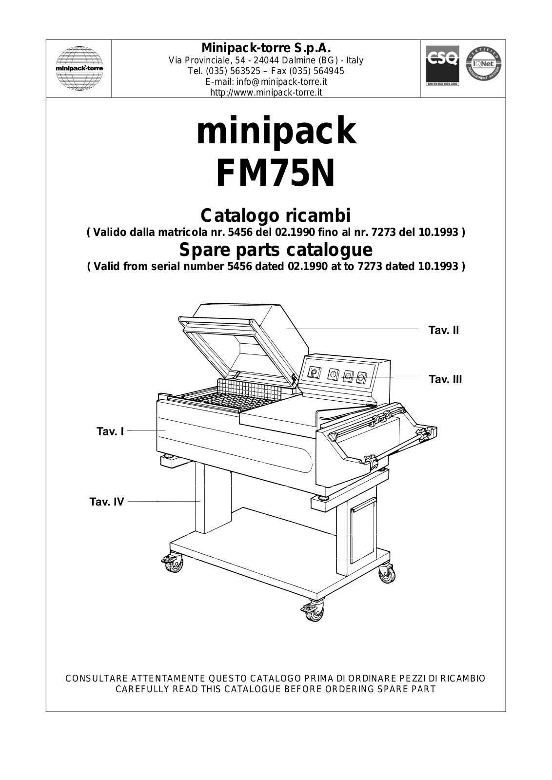 minipack FM75N Parts List