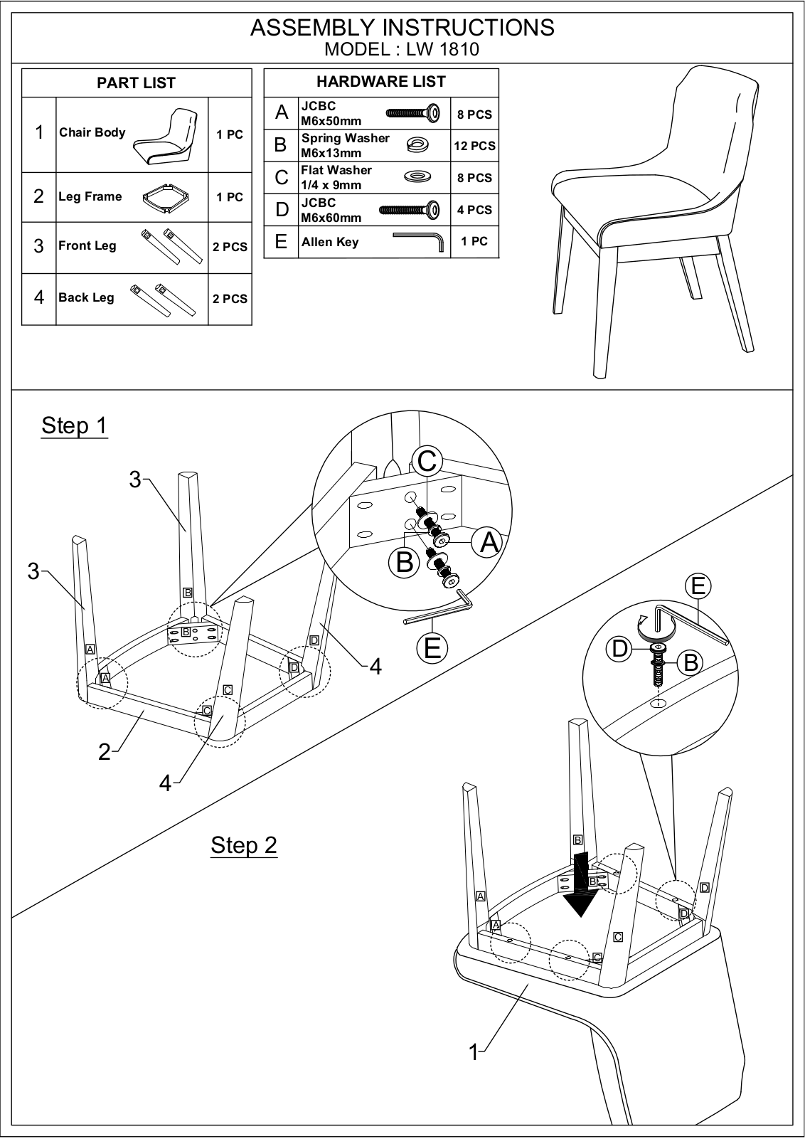 Stool Group LW 1810 ASSEMBLY INSTRUCTIONS