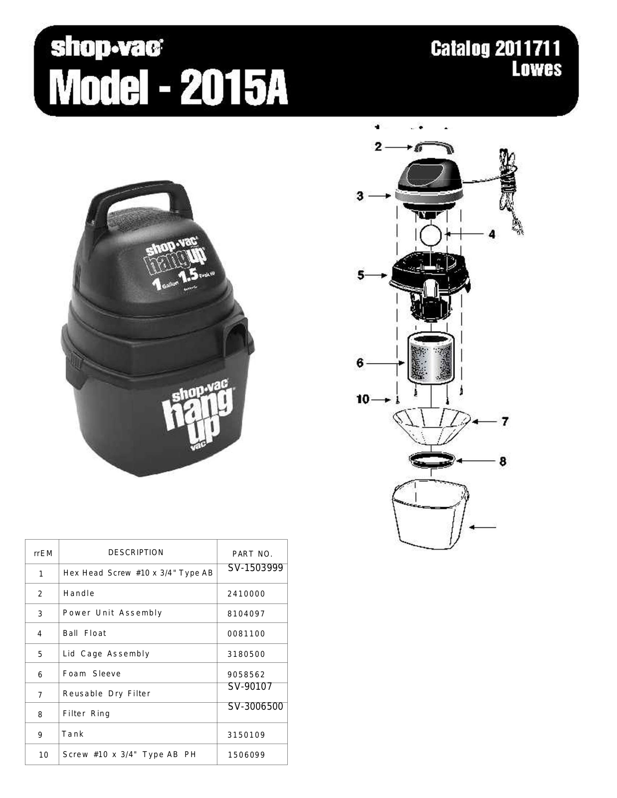 Shop Vac 2015a Owner's Manual