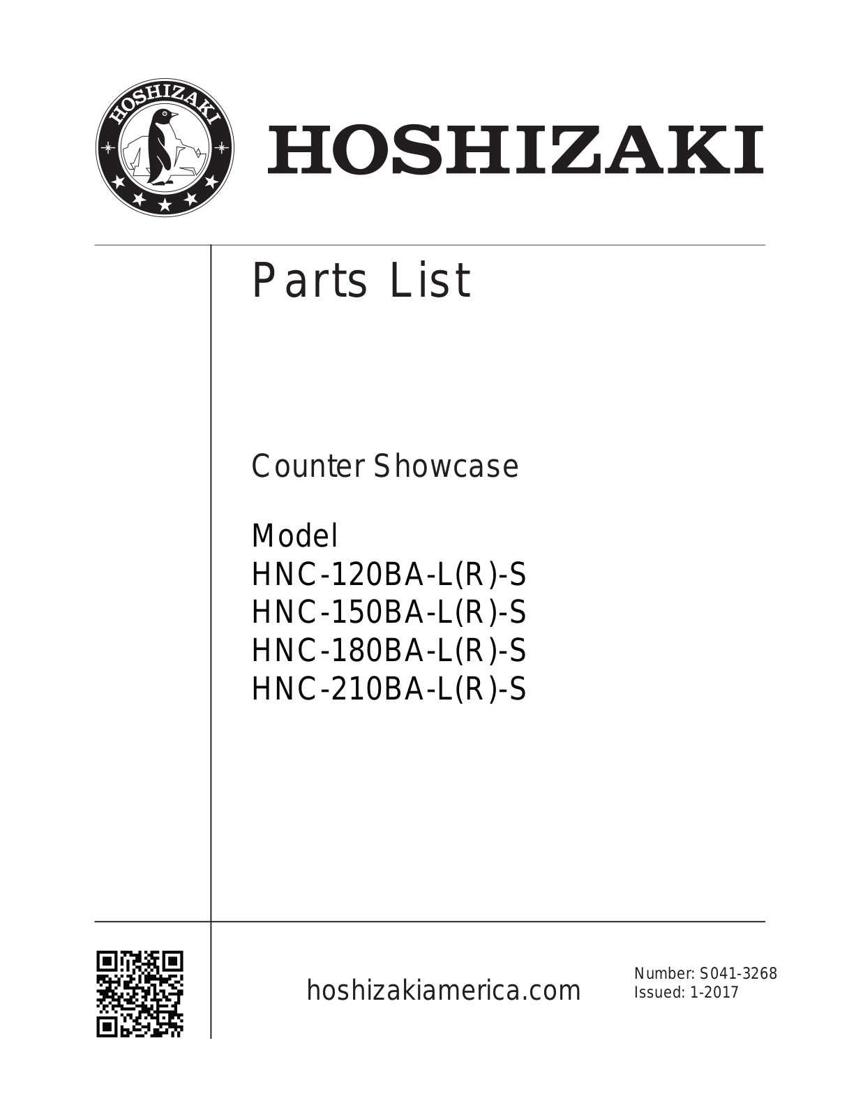 Hoshizaki HNC210BARS, HNC180BARS, HNC150BALS, HNC120BARS Parts List