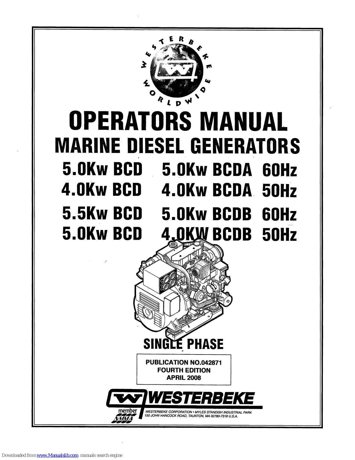 Westerbeke 5.0KW BCD, 5.5Kw BCD, 5.0Kw BCDA, 5.0Kw BCDB, 4.0Kw BCDB Operator's Manual - ManualMachine.com