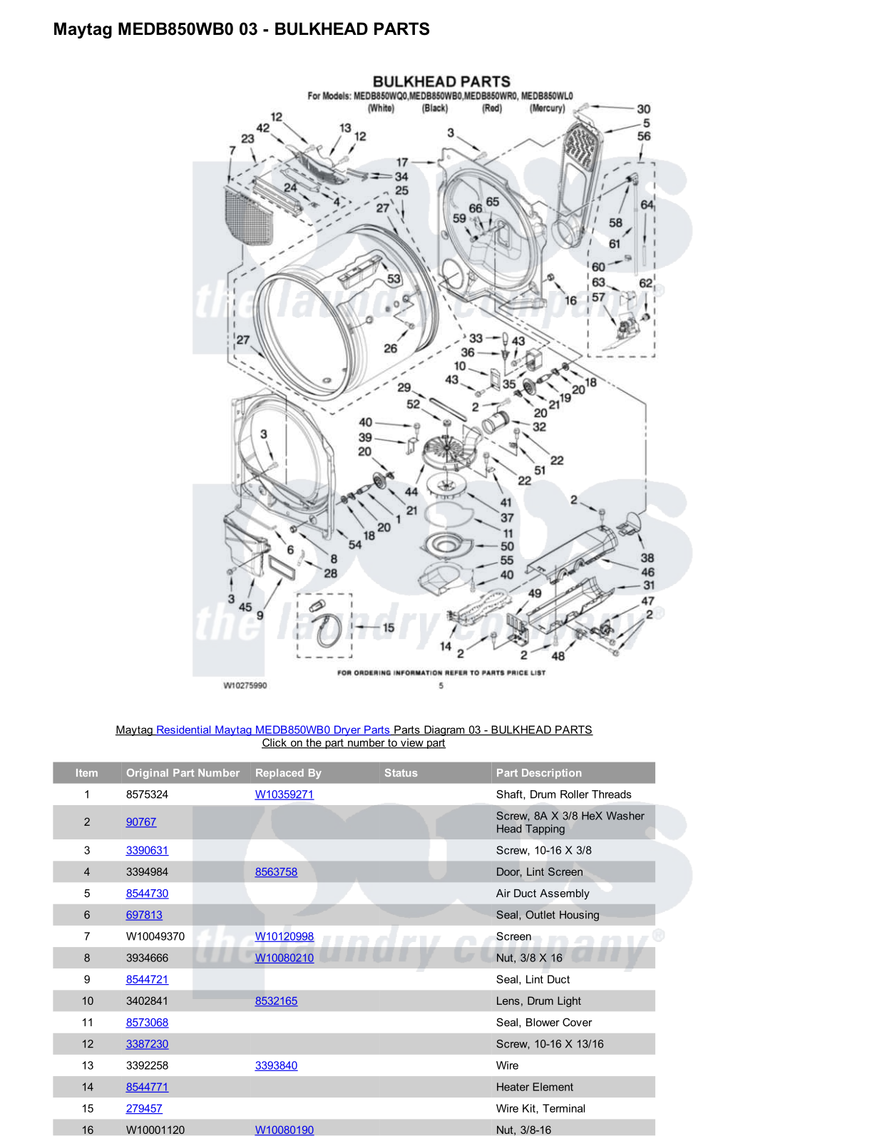 Maytag MEDB850WB0 Parts Diagram