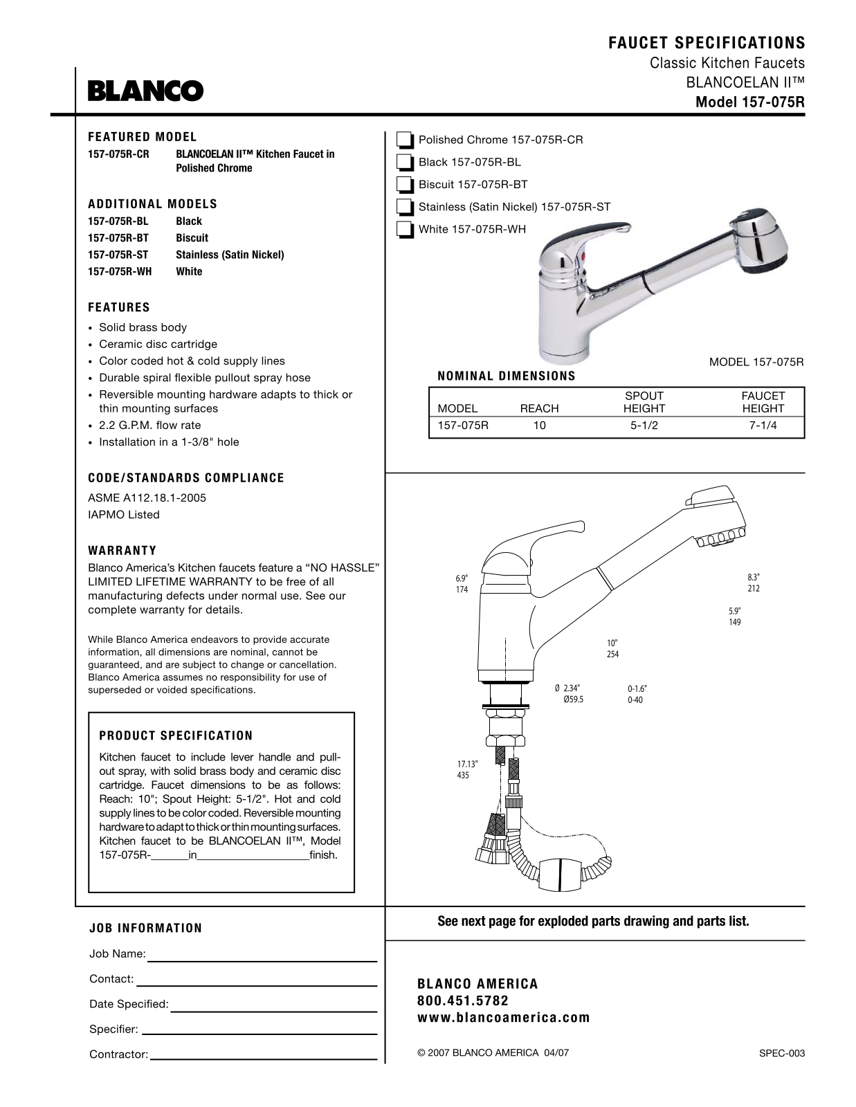 Blanco 157-075R User Manual