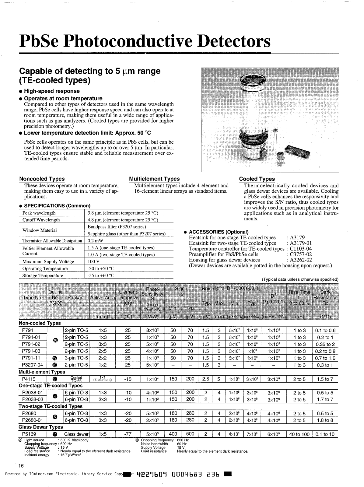 PbSe Photoconductive Detectors Technical data