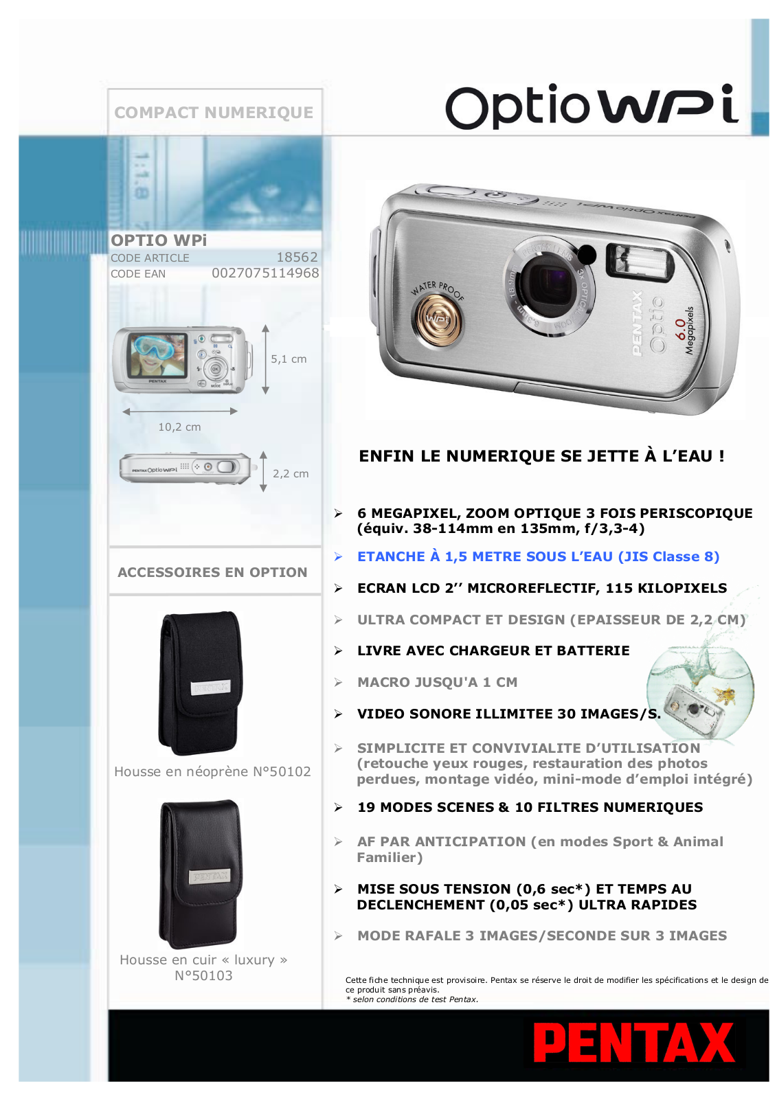 Pentax OPTIO WPI User Manual