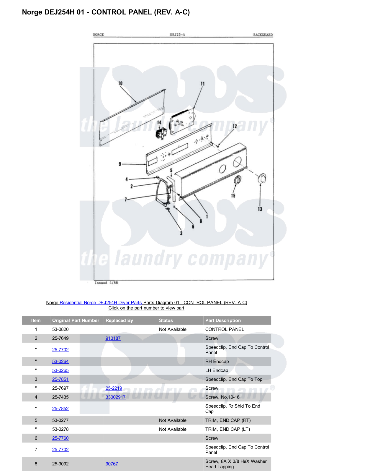 Norge DEJ254H Parts Diagram