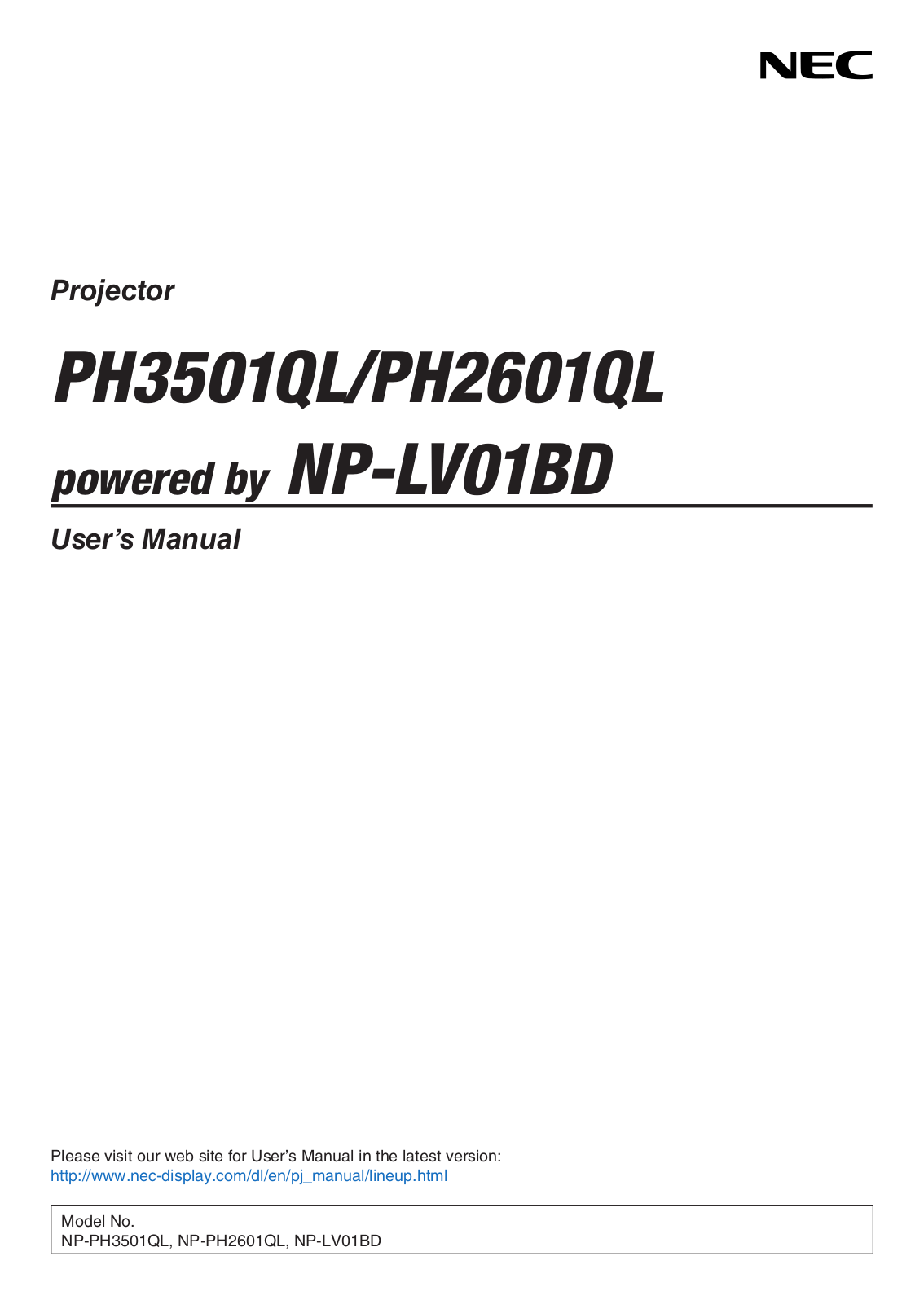 NEC PH3501QL, PH2601QL User Manual