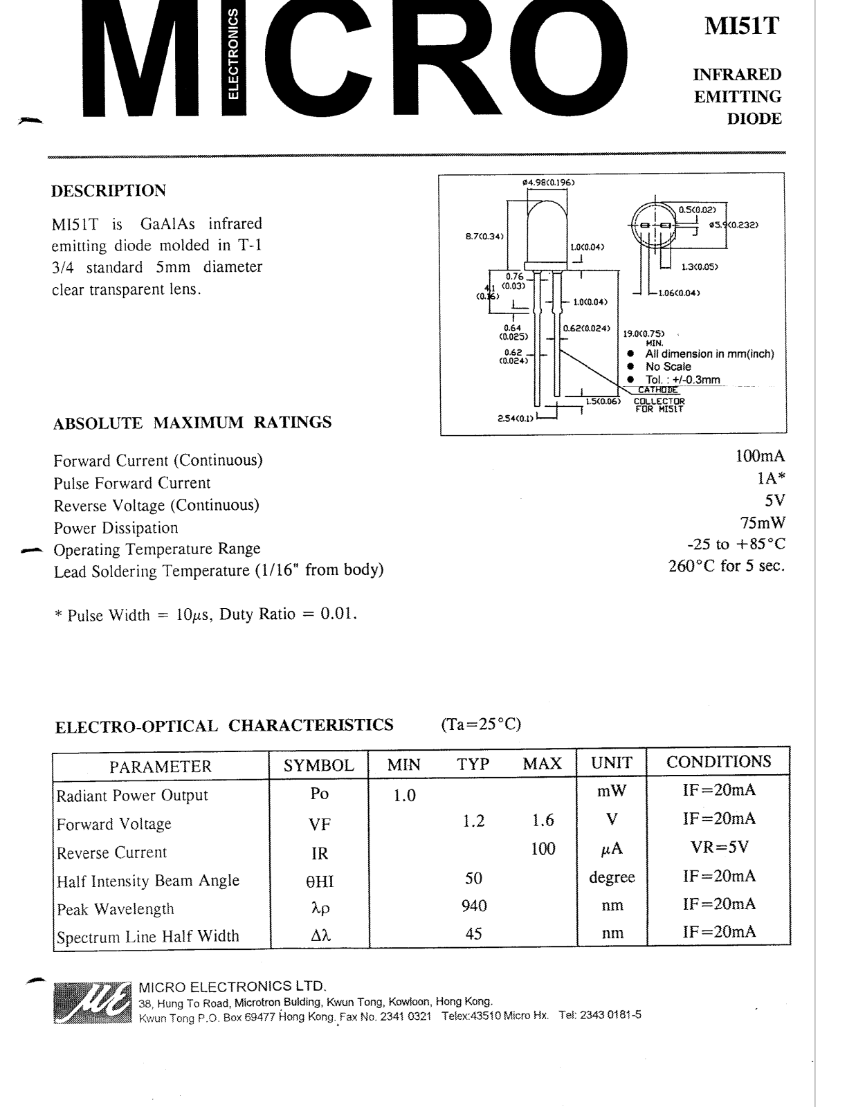 MICRO MI51T Datasheet