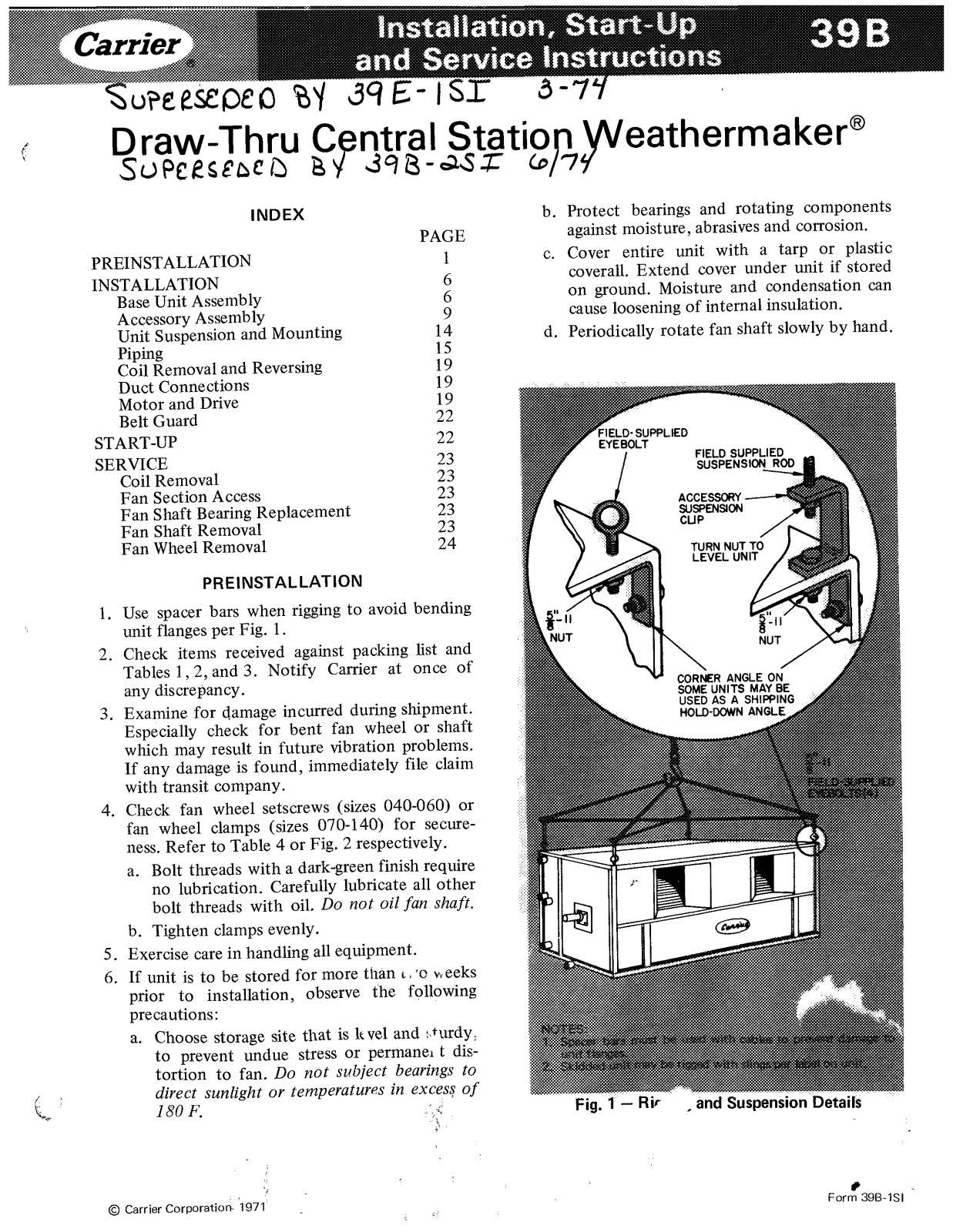 Carrier WEATHERMAKER 39B User Manual