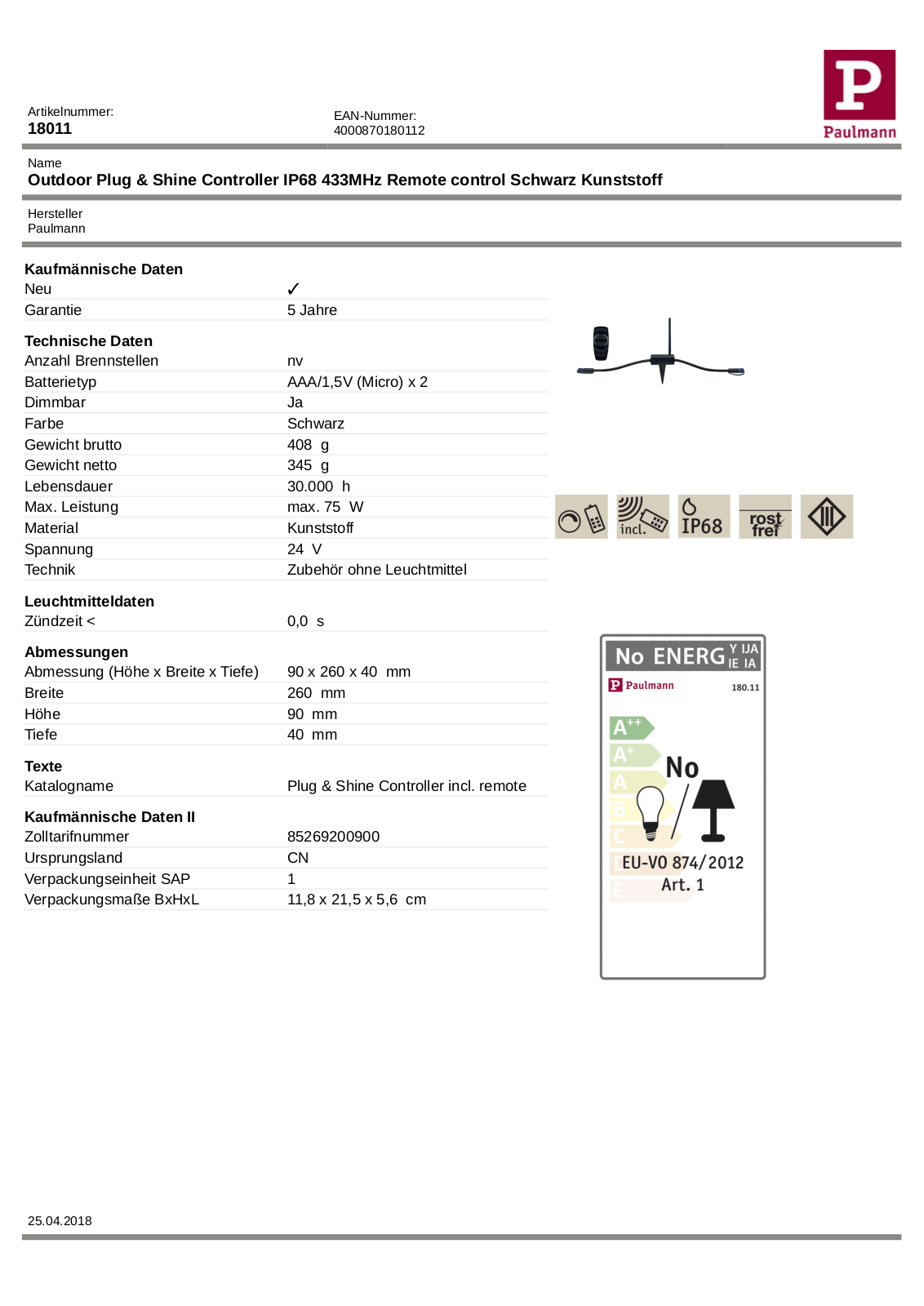 PAULMANN PLM 18011 Datasheet - ManualMachine.com