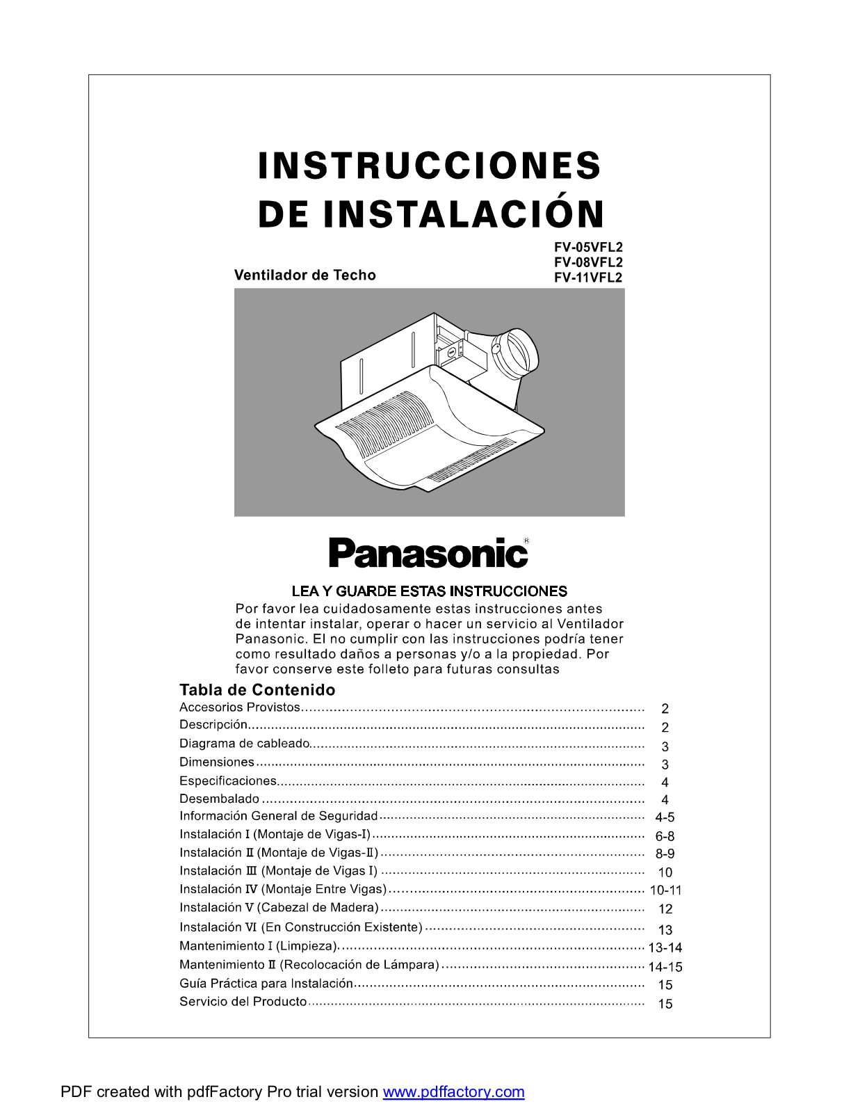 Panasonic FV-08VFL2 Installation