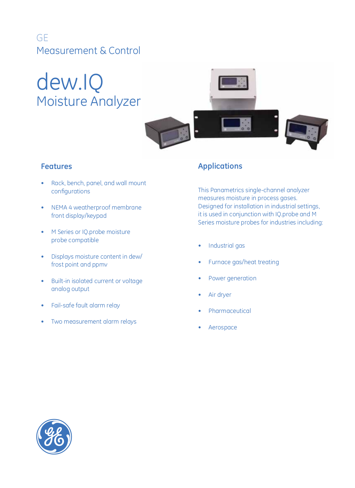 GE Sensing dew.IQ Trace Specifications