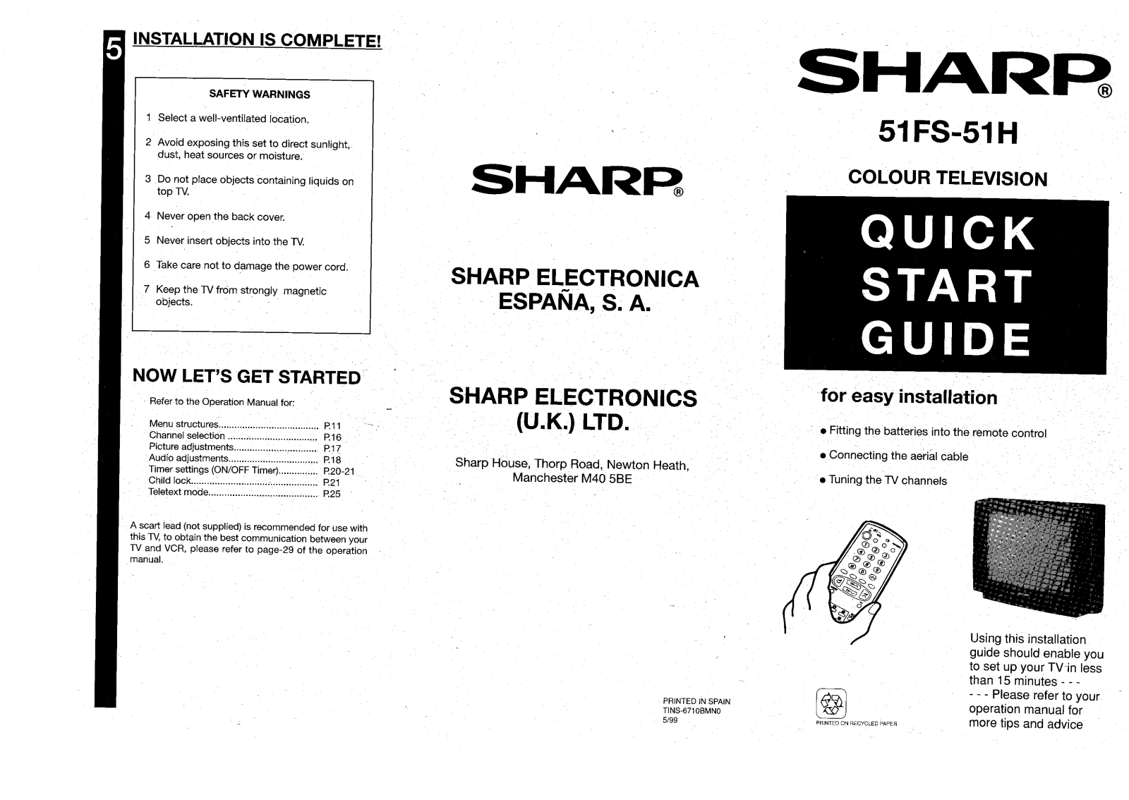 Sharp 51FS51H User Manual