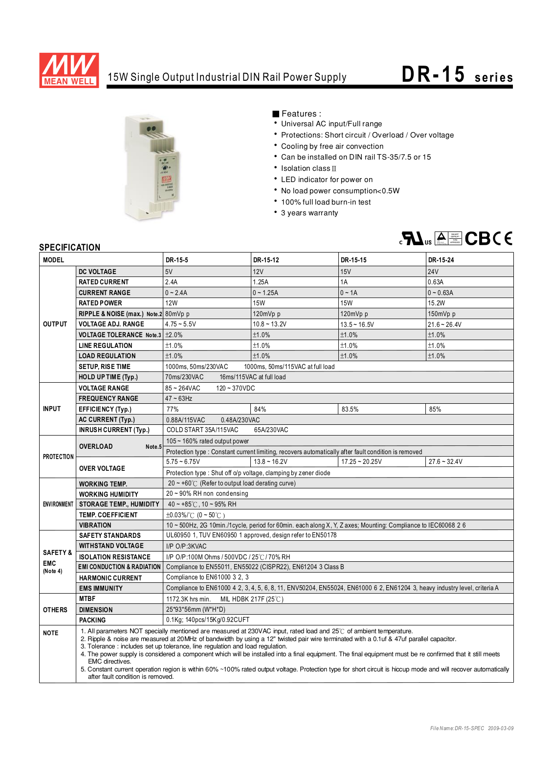 Meanwell DR-15 Technical data - ManualMachine.com