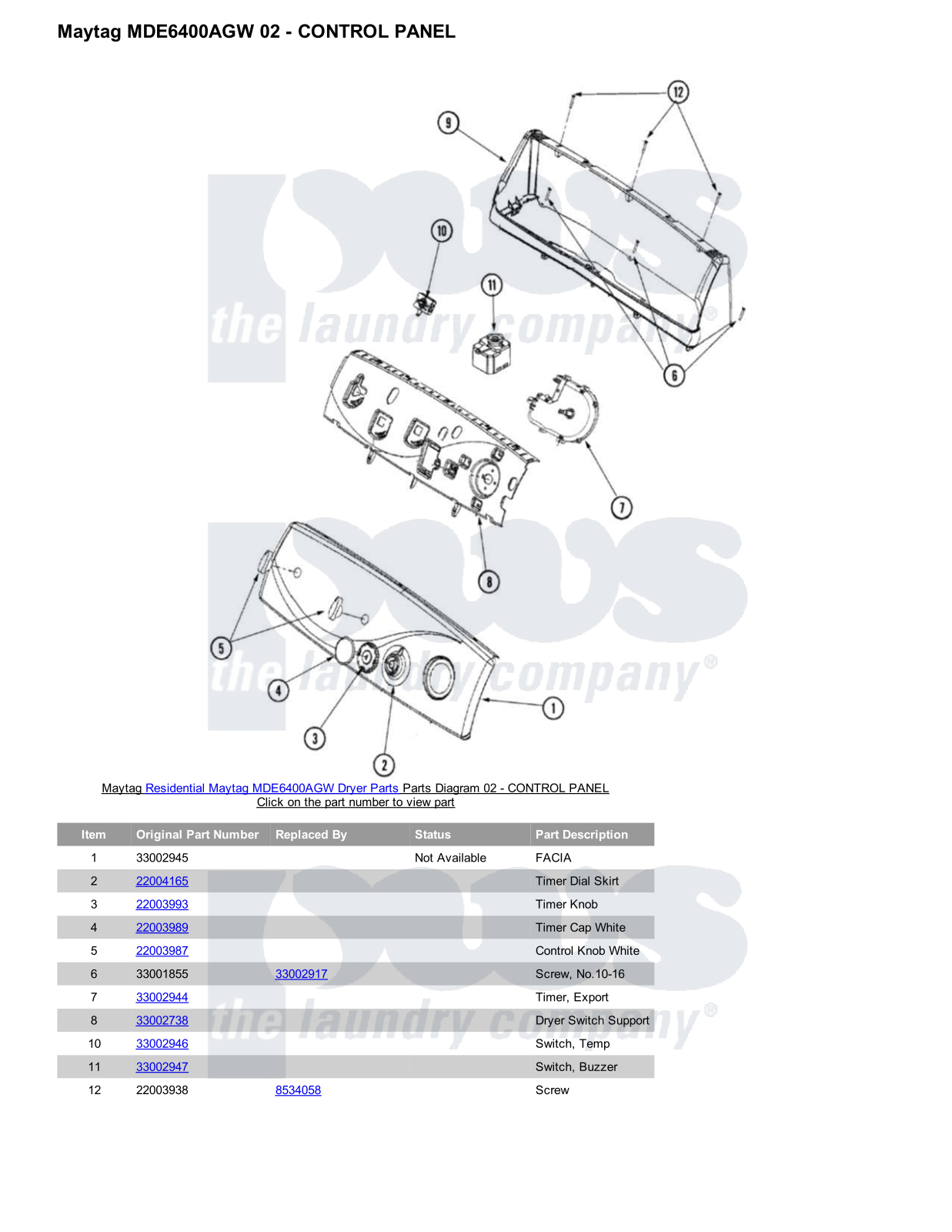 Maytag MDE6400AGW Parts Diagram