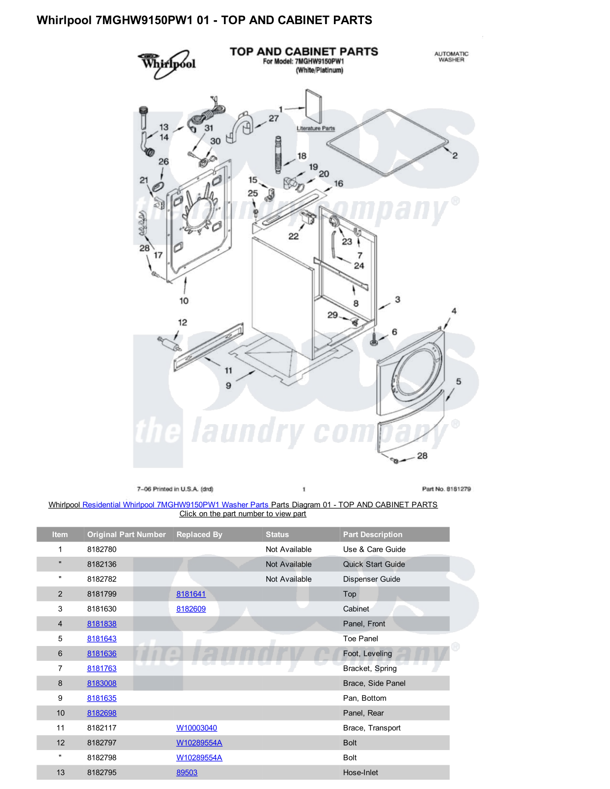 Whirlpool 7MGHW9150PW1 Parts Diagram