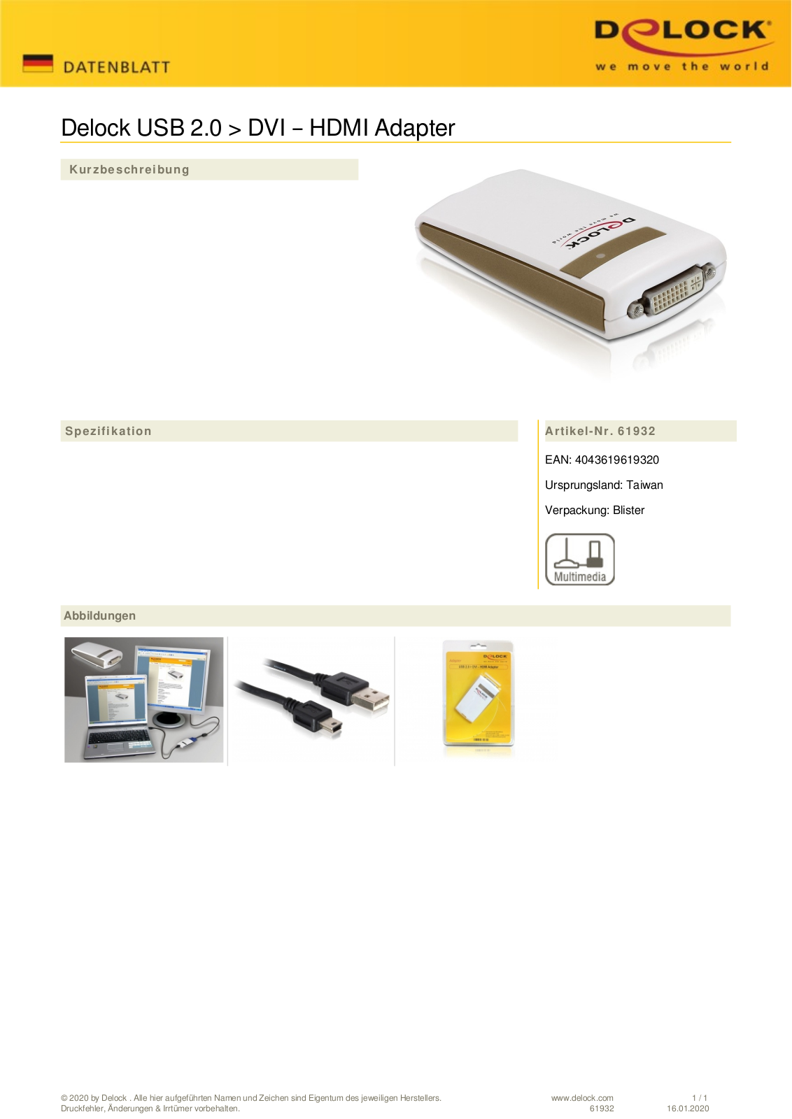 DeLOCK USB 2.0 auf DVI Adapter User Manual