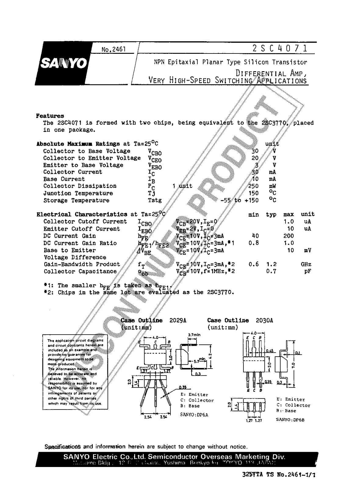 Sanyo 2SC4071 Specifications