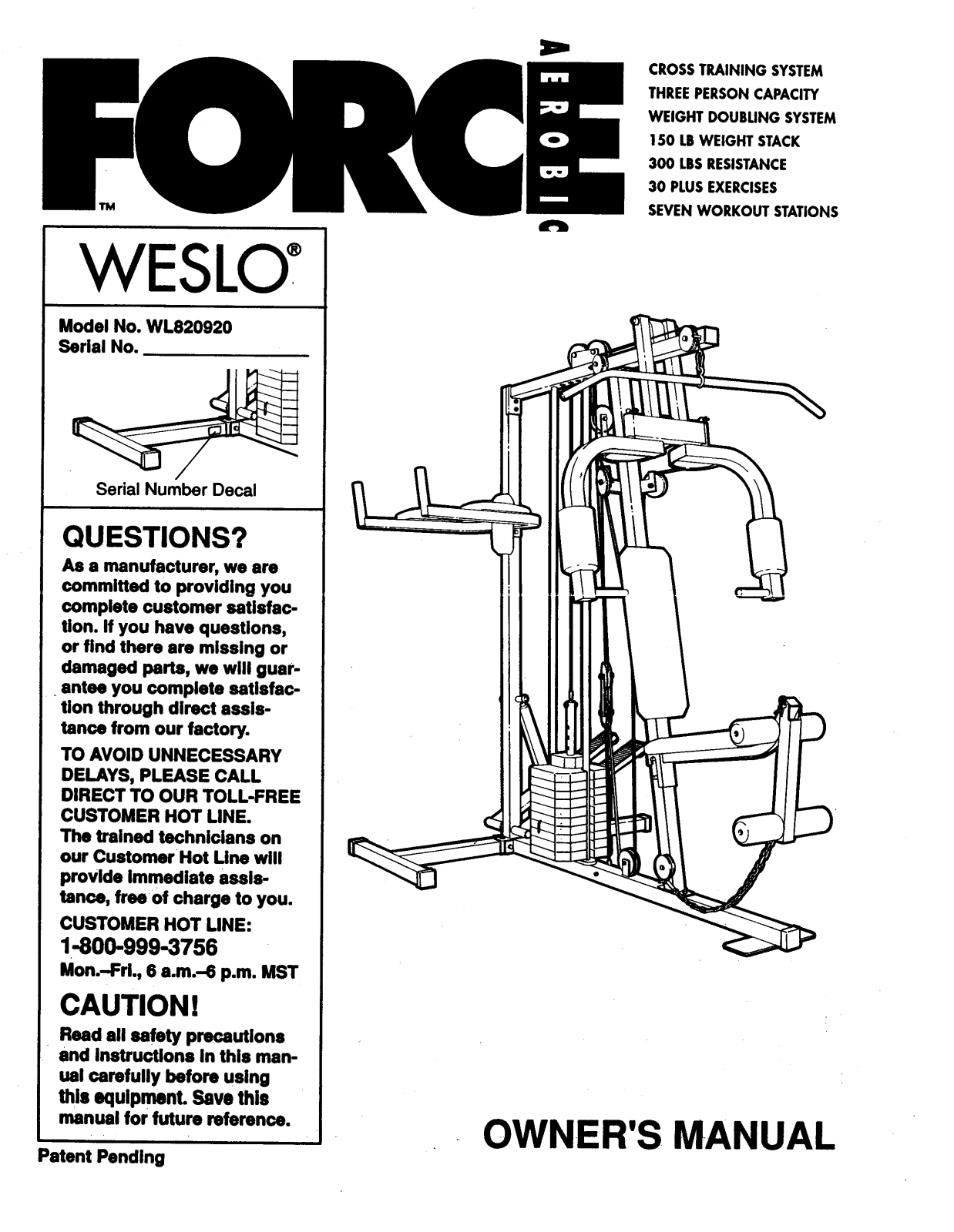 Weslo WL820920 Owner's Manual