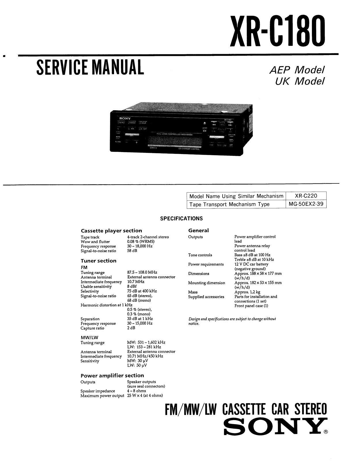 Sony XRC-180 Service manual