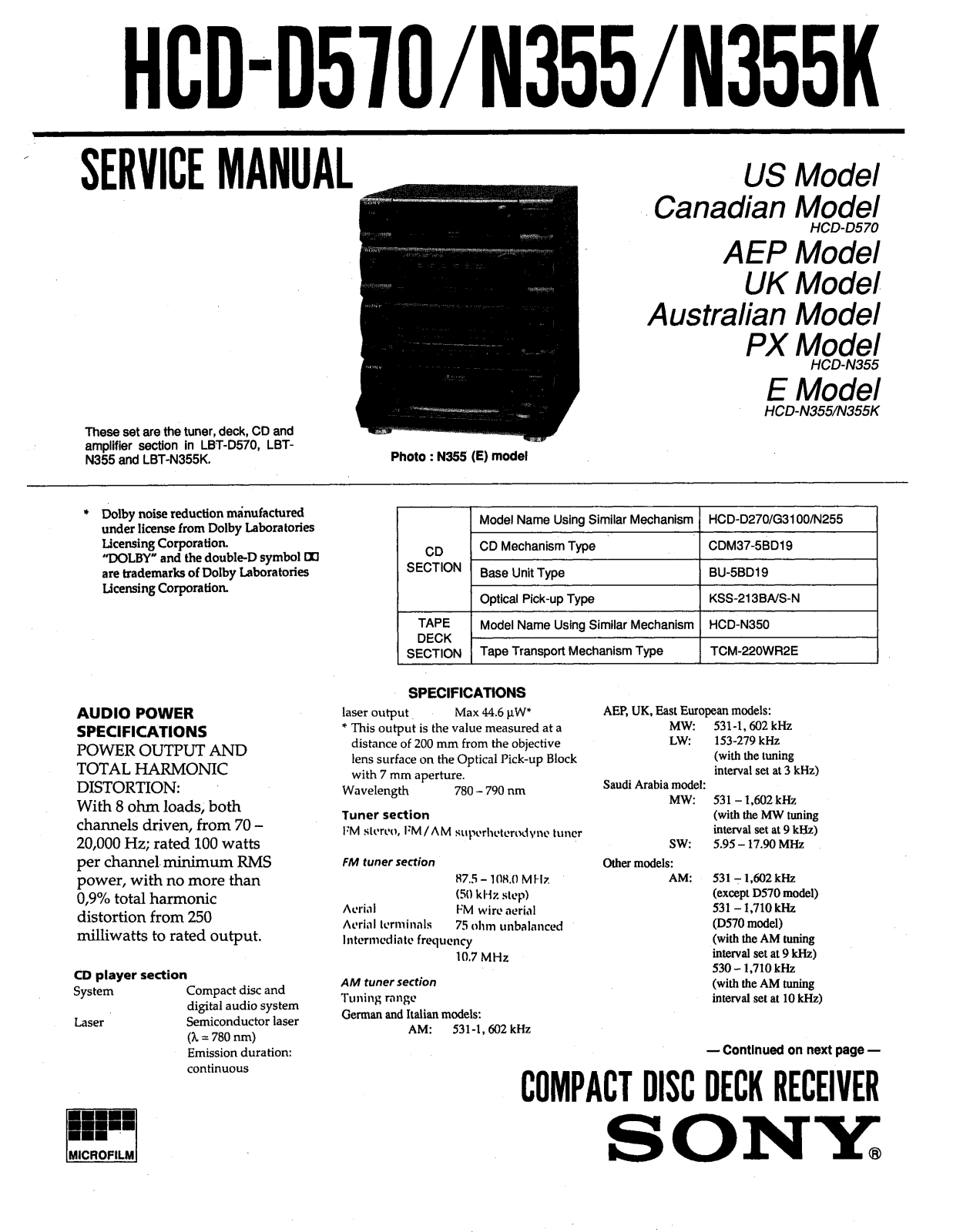 Sony HCDD-570, HCDN-355, HCDN-355-K Service manual