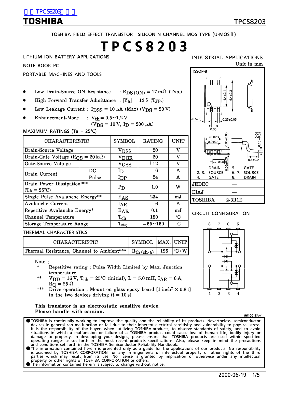 TOSHIBA TPCS8203 Technical data