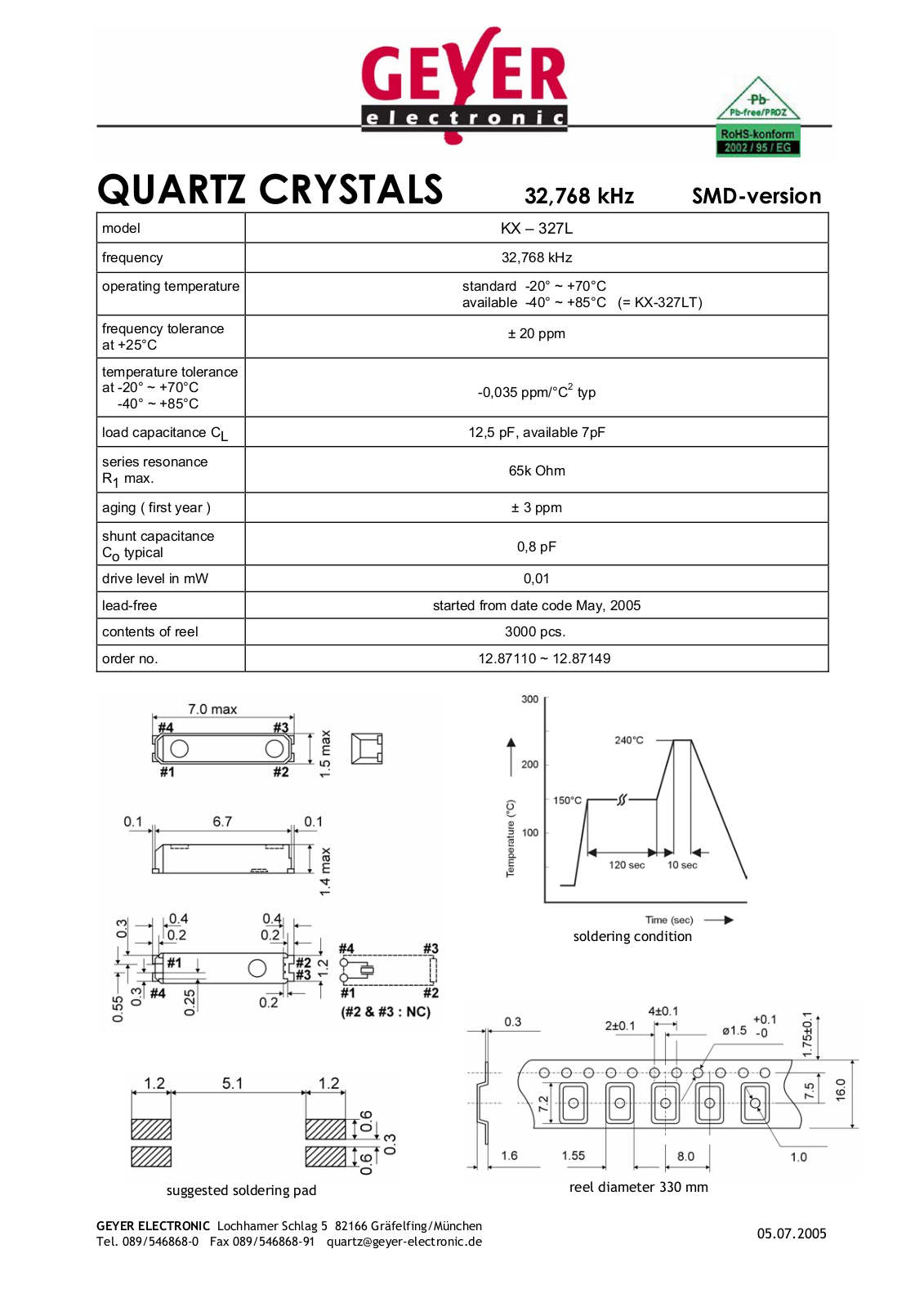 Datasheet KX-327 L Datasheet (Rainbow Electronics) - ManualMachine.com
