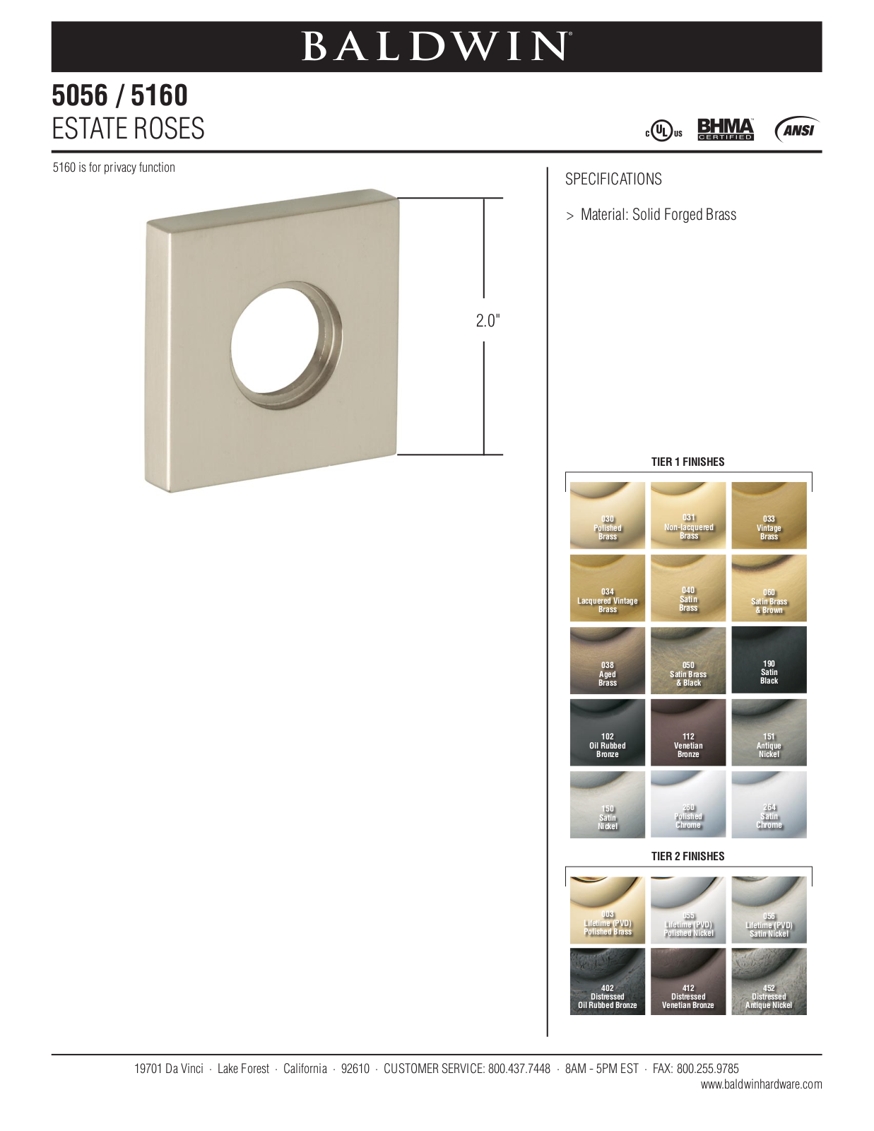 Baldwin 5160 Estate Rose User Manual