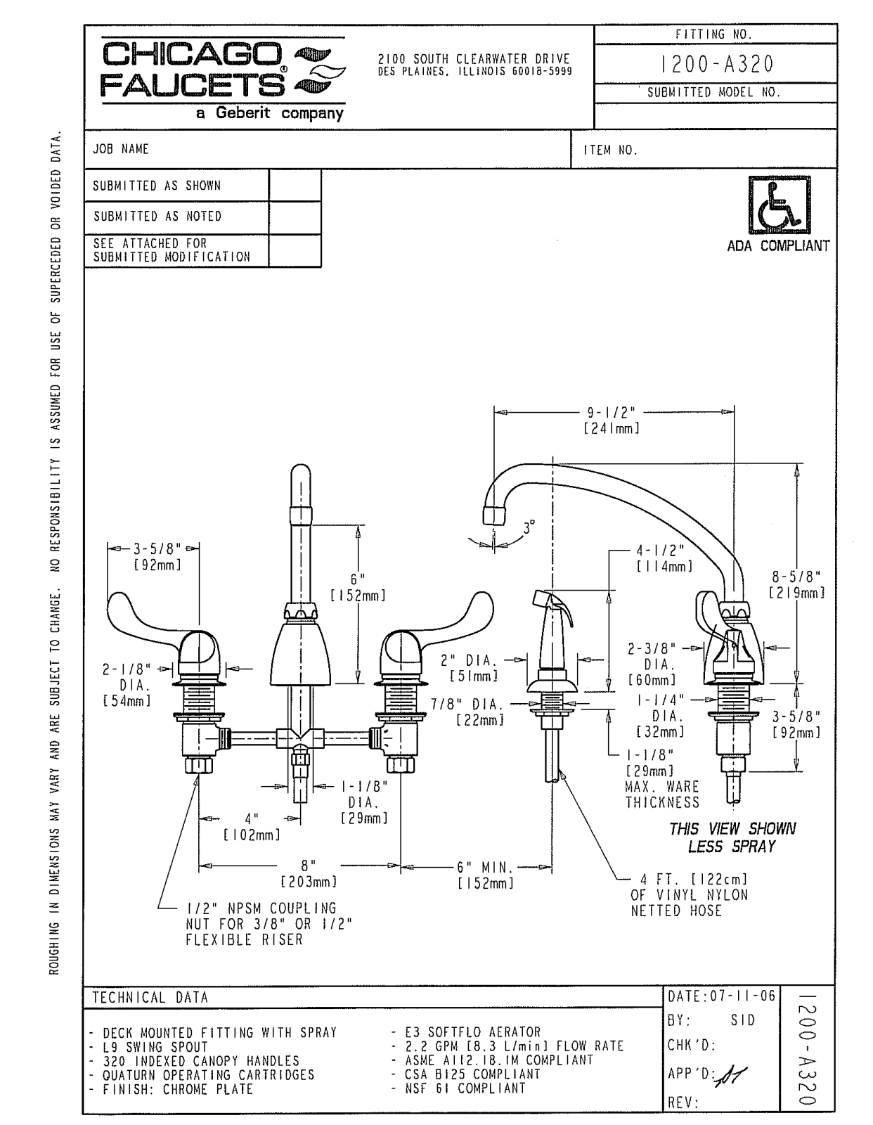 Chicago Faucet 1200-A320CP User Manual