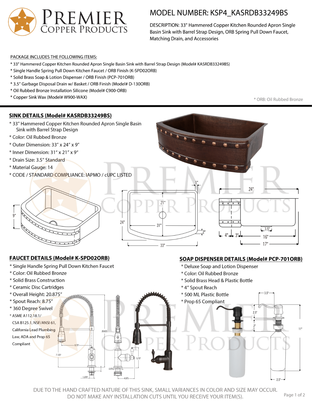 Premier Copper Products IER1962 Specifications - ManualMachine.com