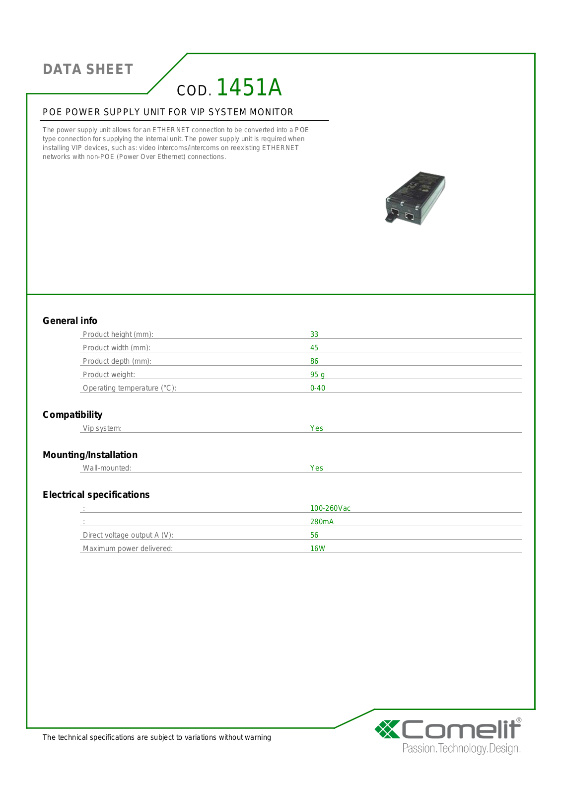 Comelit 1451A Specsheet - ManualMachine.com