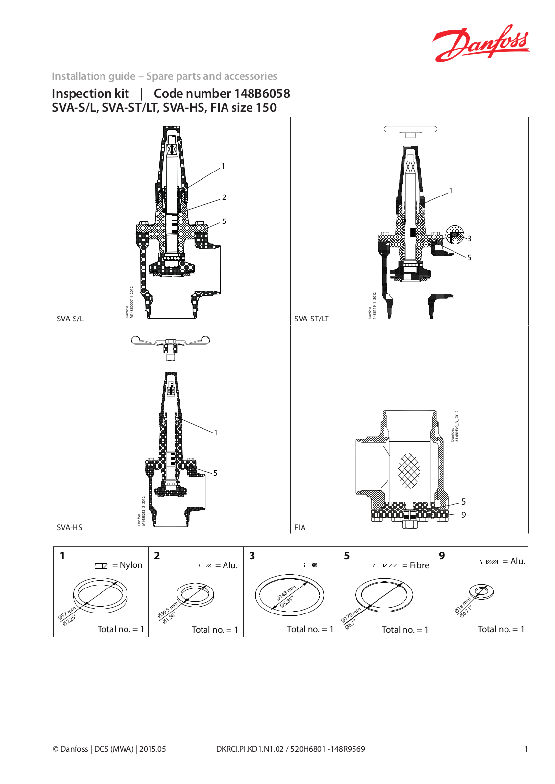 Danfoss SVA-S 150, SVA-L 150, SVA-ST 150, SVA-LT 150, SVA-HS 150 Installation guide