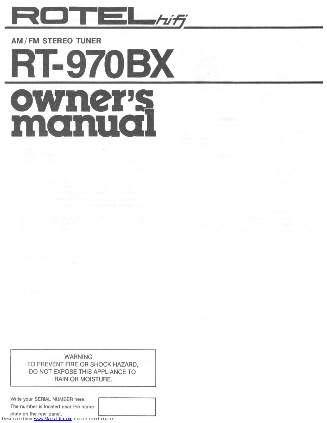 Rotel HIFI RT-970BX Owner's Manual