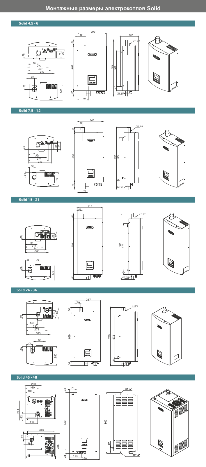 Zota Solid-4.5, Solid-18, Solid-7.5, Solid-6, Solid-21 Mounting dimensions