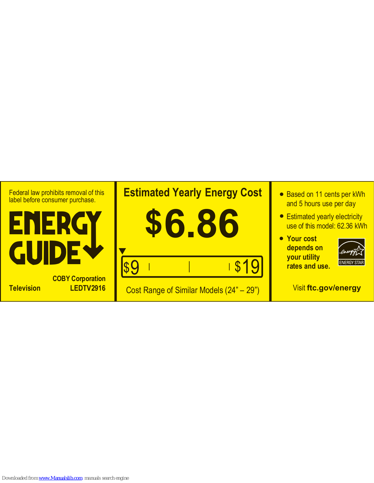 Coby LEDTV2916 Energy Manual