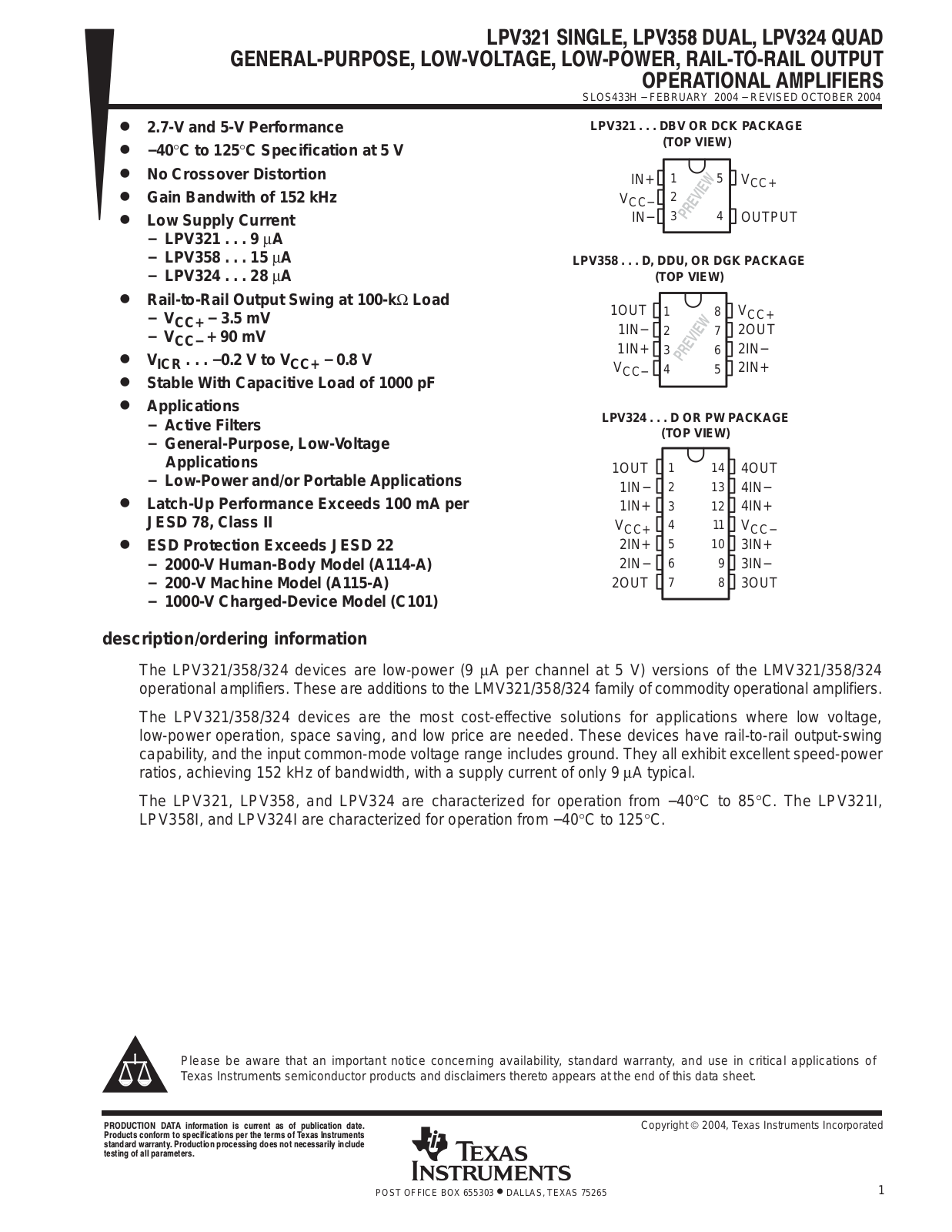 TEXAS INSTRUMENTS LP321 Technical data