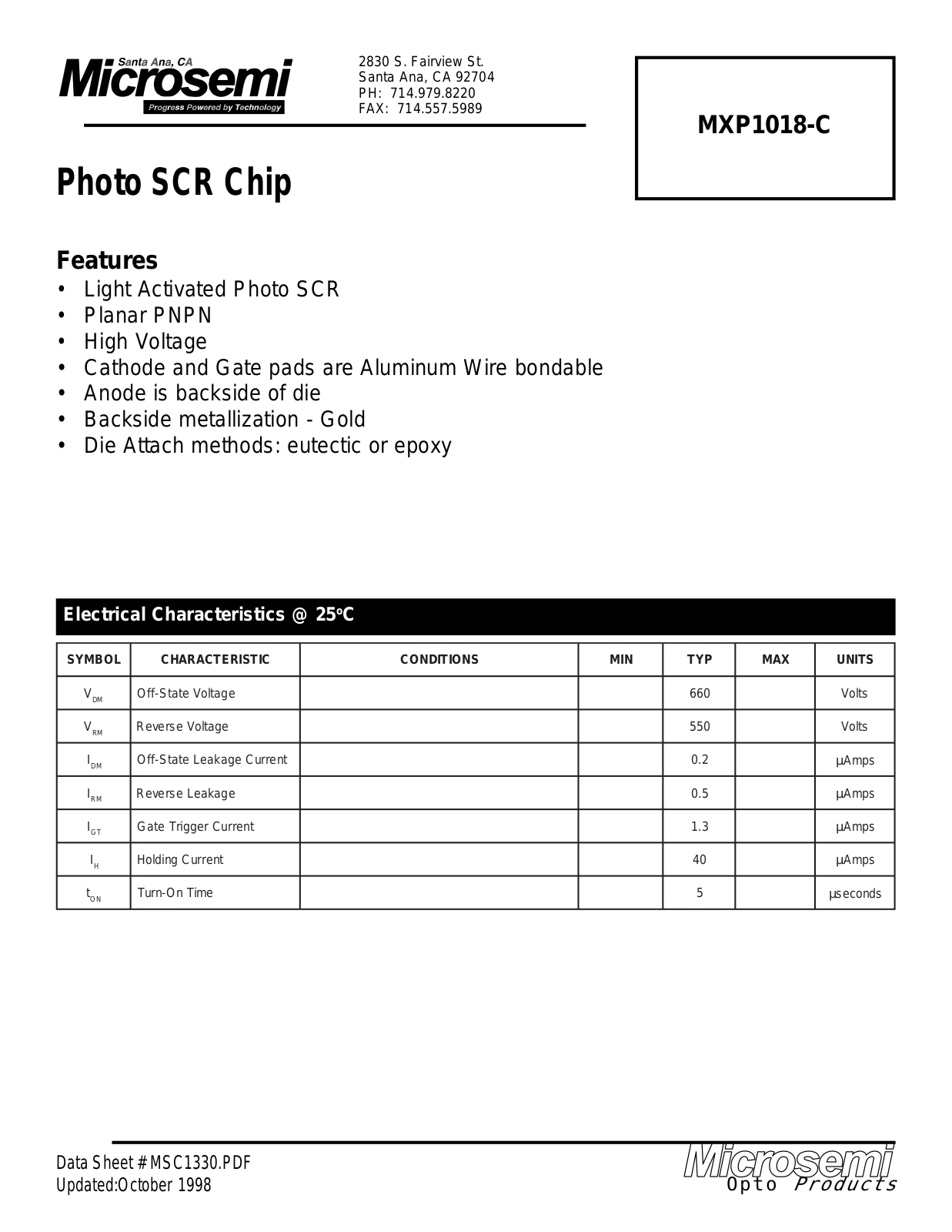 Microsemi Corporation MXP1018-C Datasheet