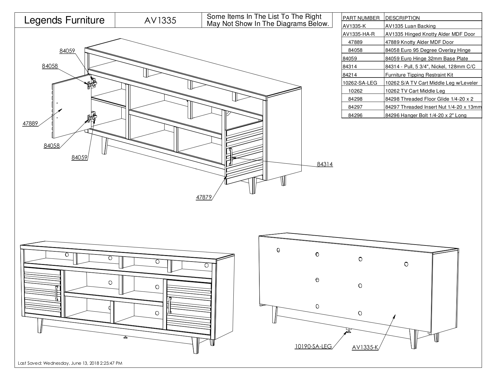 Legends Furniture AV1335 Parts Guide