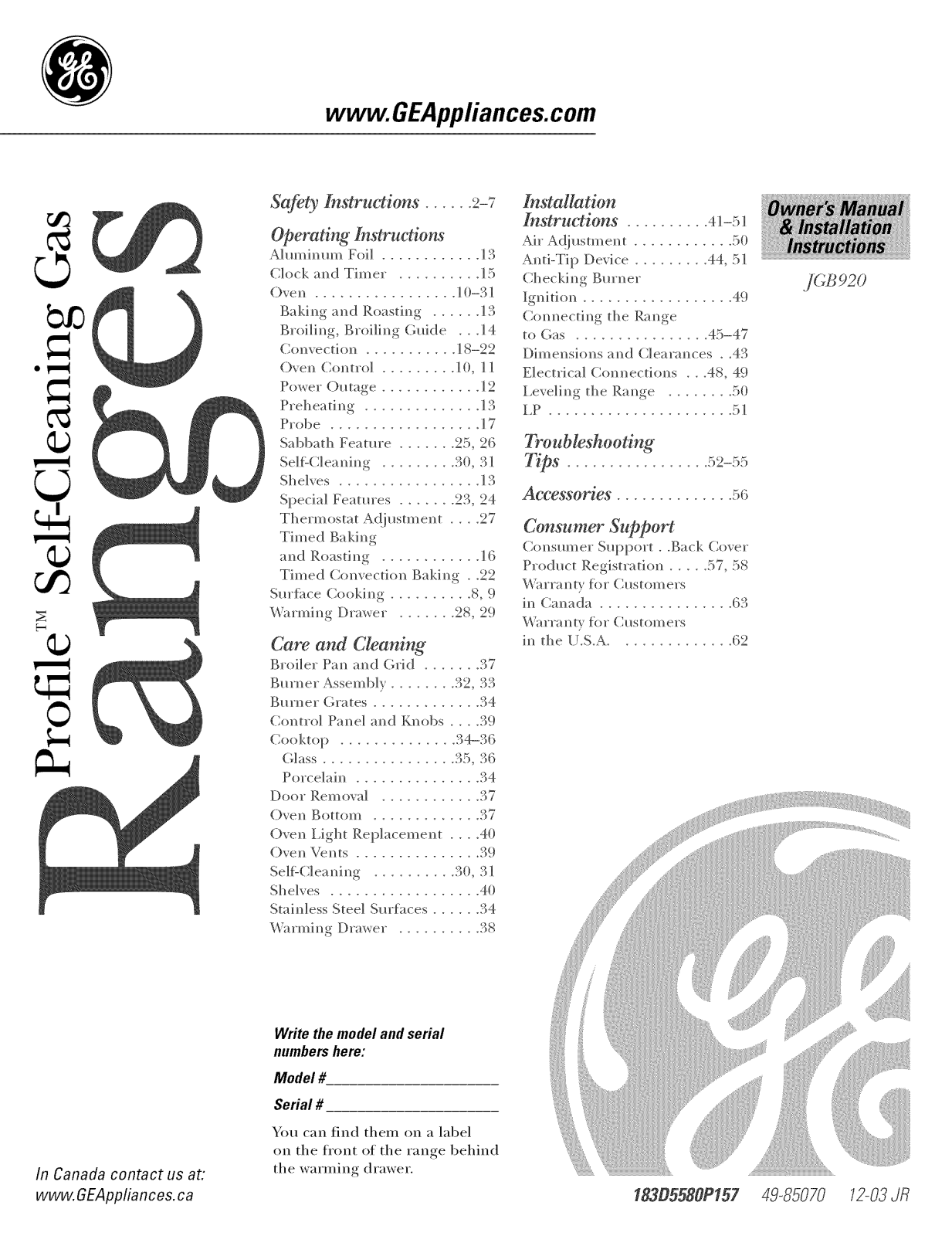 GE JGB928TEK1WW, JGB928SEK1SS, JGB928KEK1CC, JGB928BEK1BB, JGB920TEF1WW Owner’s Manual - ManualMachine.com