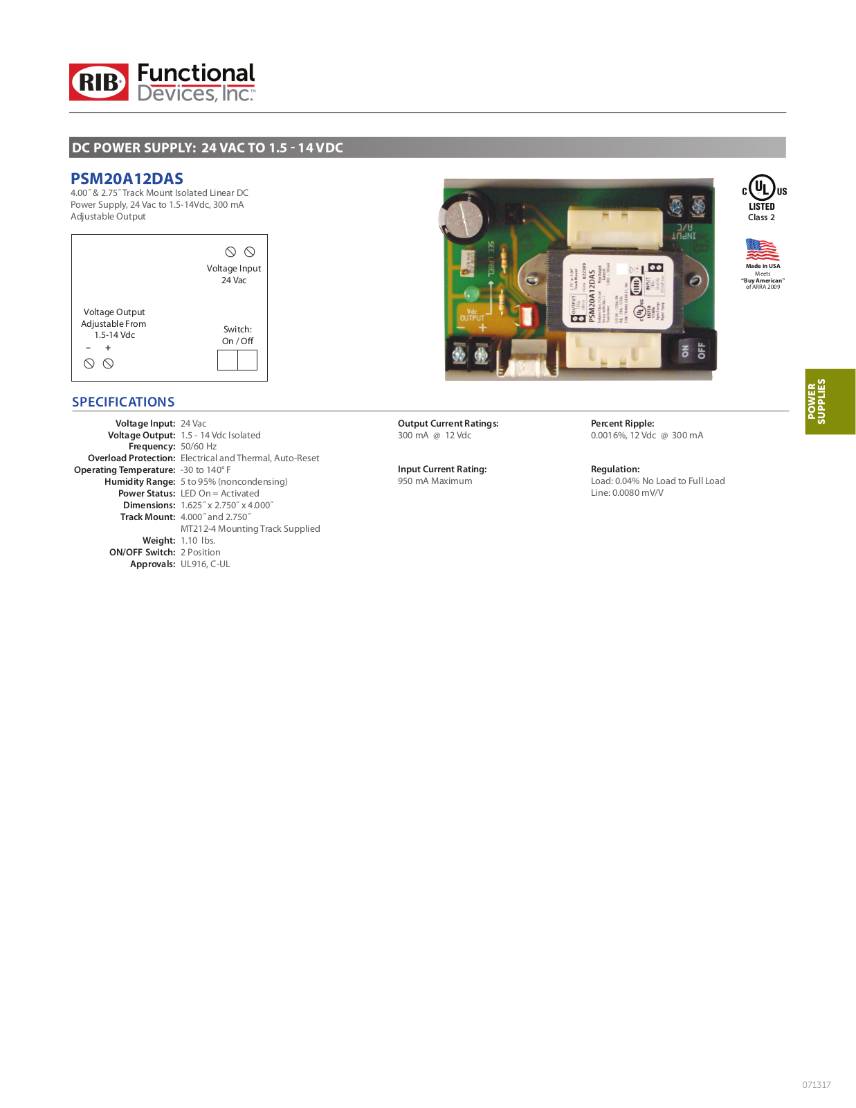 RIB,Relay In A Box,Functional Devices PSM20A12DAS Data Sheet - ManualMachine.com