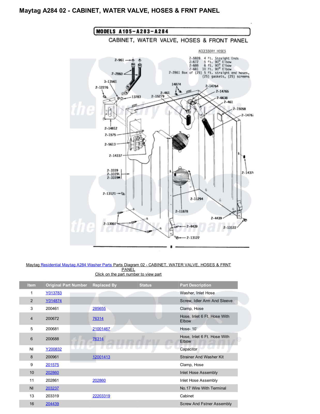 Maytag A284 Parts Diagram