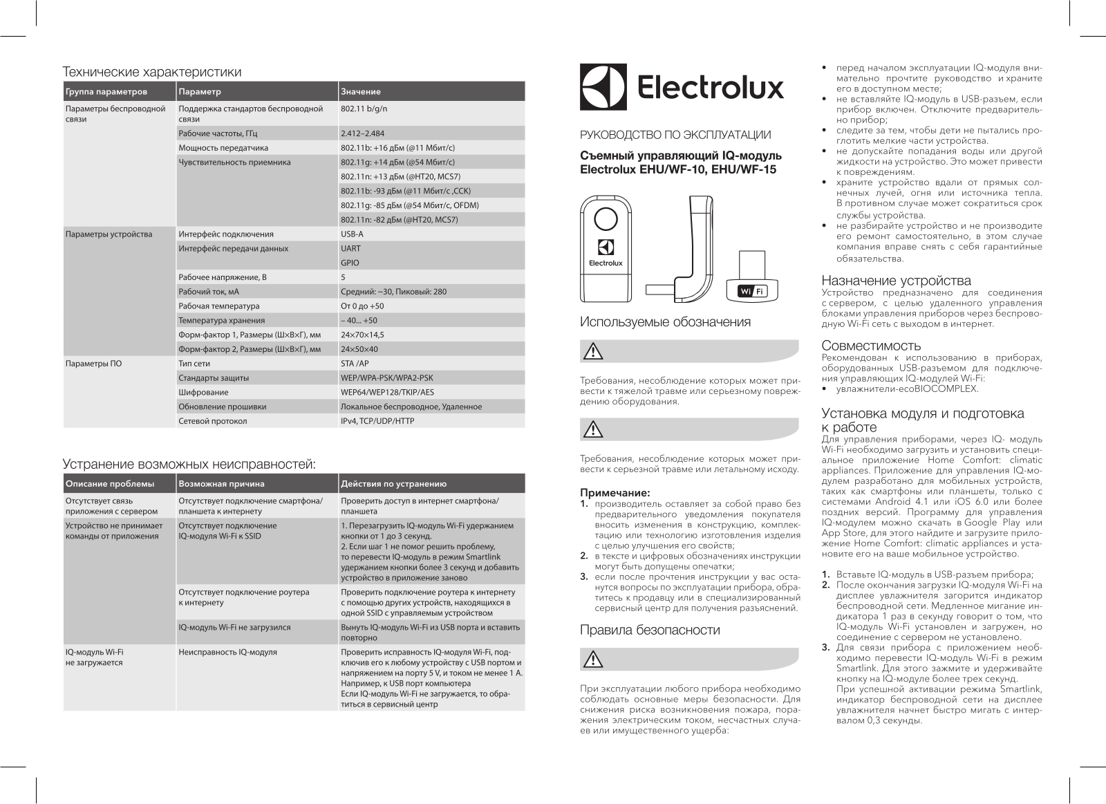 Electrolux EHU-WF-15 User Manual