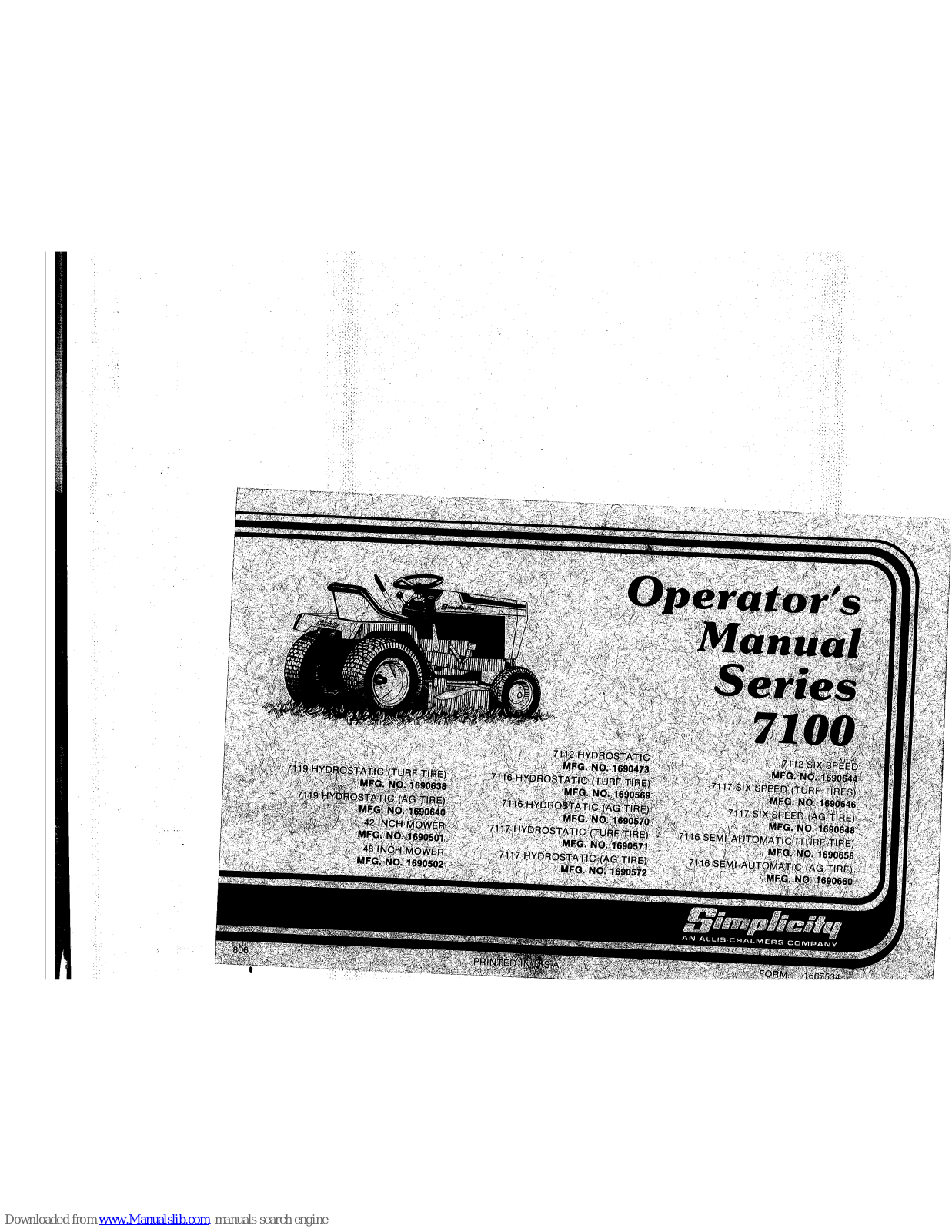 Simplicity 1690638, 1690640, 1690501, 1690502, 1690473 Operator's Manual