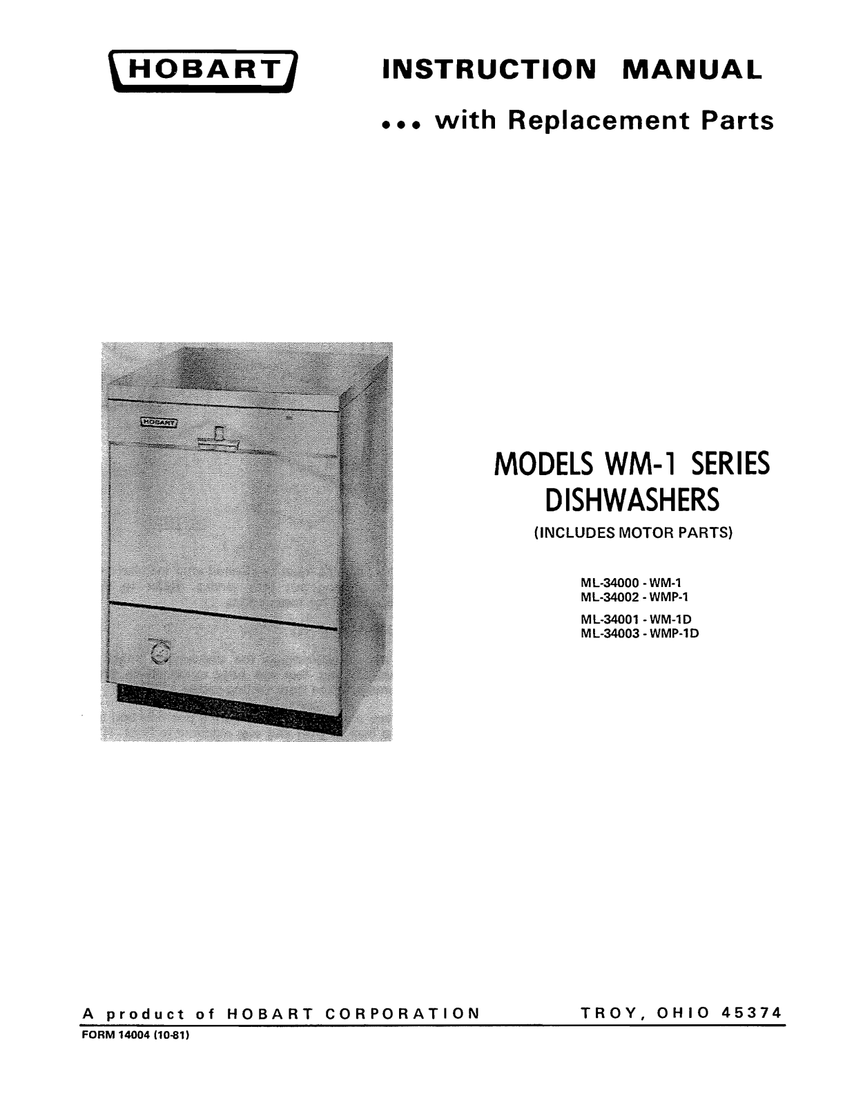Hobart ML-3400-MW-1, ML-34003-WMP-1D, ML-34002-WMP-1 User Manual