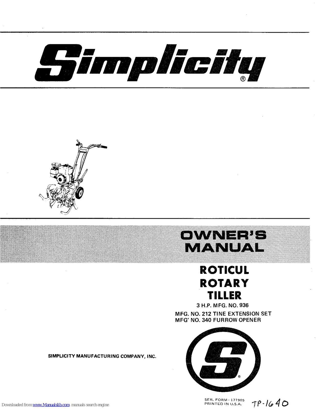 Simplicity 212,340,936 Owner's Manual