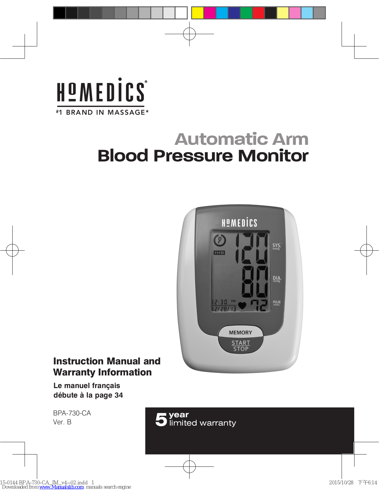 HoMedics BPA-730-CA Instruction Manual And Warranty Information