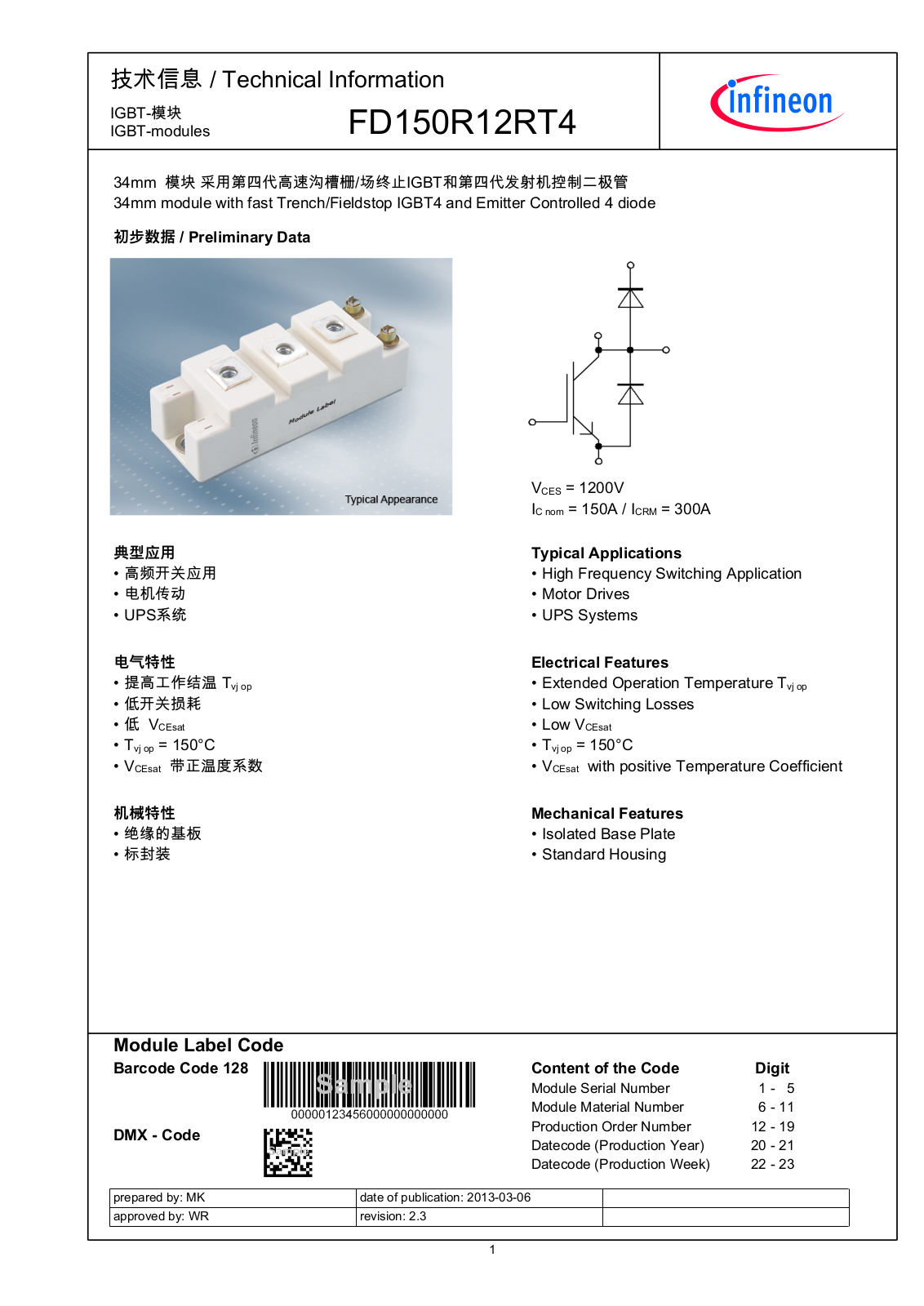 Infineon FD150R12RT4 Data Sheet