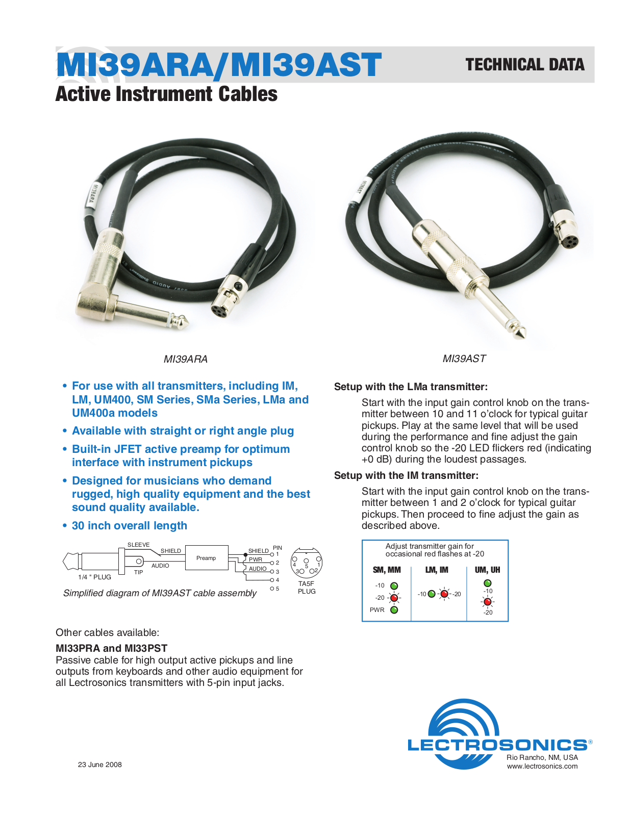 Lectrosonics MI39ARA, MI39AST User Manual